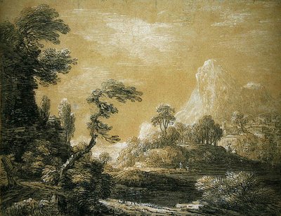 古典风景（纸上石墨和粉笔画） 作者 让·巴蒂斯特·克劳德·沙特莱恩