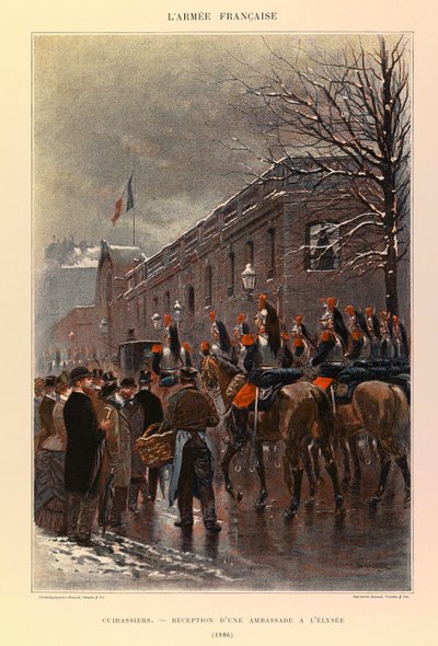 儒勒-理查德上尉的法国军队的类型和制服，由爱德华-迪特尔（1848-1912）绘制。宪兵队。1886年在爱丽舍宫接待大使馆的照片，私人收藏 作者 让·巴蒂斯特·爱德华·Detaille