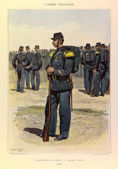 儒勒-理查德上尉的法国军队的类型和制服，由爱德华-迪特尔（1848-1912）绘制。1887年身着大礼服的海军陆战队步兵，私人收藏 作者 让·巴蒂斯特·爱德华·Detaille