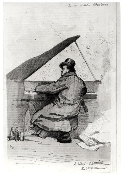 Alexis Emmanuel Chabrier（1841-94）在钢琴上，由Florian雕刻（另见165875） 作者 让·巴蒂斯特·爱德华（Jean Baptiste Edouard）