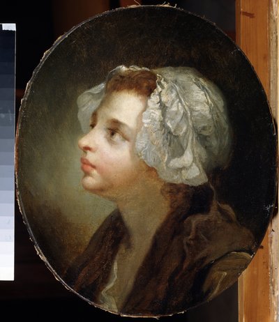 "少女肖像"，她头上戴着手帕。让-巴蒂斯特-格吕兹（1725-1805 年）的画作，乌克兰切尔尼戈夫（切尔尼戈夫或切尔尼戈夫）地区艺术博物馆 作者 让·巴蒂斯特·格鲁兹