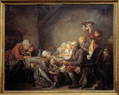 国王蛋糕 一个家庭在主显节盛宴上分享蛋糕。 Jean Baptiste Greuze (1725-1805) 1774 年作画。 0,72x0,91 m 蒙彼利埃法布尔博物馆 作者 让·巴蒂斯特·格鲁兹