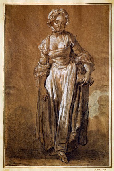 站立的年轻女孩，由让-巴蒂斯特·格勒兹 (Jean-Baptiste Greuze)（1725-1805 年）绘制 作者 让·巴蒂斯特·格鲁兹