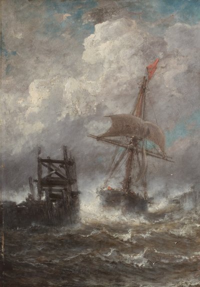 与船的海景，1870年 作者 让·巴蒂斯特·亨利·杜兰德·布拉格
