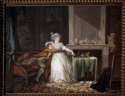 破杯子。 让·巴蒂斯特·马莱 (Jean Baptiste Mallet) 的绘画 (1759-1835) 作者 让·巴蒂斯特·马利特