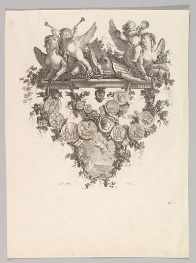带有斯芬克斯和普蒂的小图案，1779年。 作者 让·巴蒂斯特·玛丽·休特