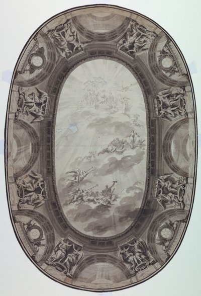 图纸，大厅天花板彩绘装饰项目（椭圆形彩绘天花板），1761 年 作者 让·巴蒂斯特·玛丽·皮埃尔
