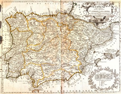 西班牙和葡萄牙地图（雕刻 作者 让·巴蒂斯特·诺林（Jean Baptiste Nolin）