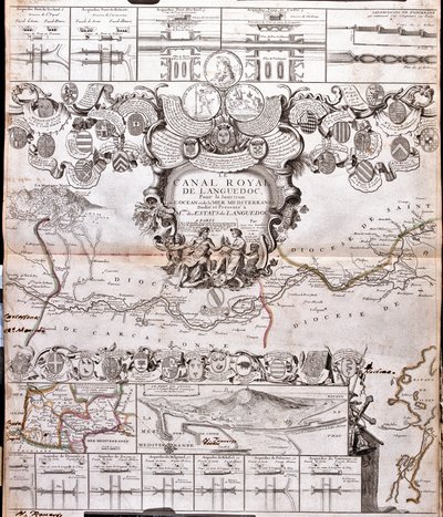 南运河地图及其渡槽（雕刻 作者 让·巴蒂斯特·诺林（Jean Baptiste Nolin）