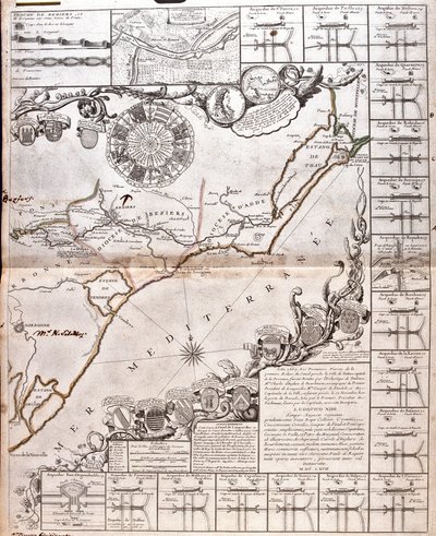 南运河地图及其渡槽（雕刻 作者 让·巴蒂斯特·诺林（Jean Baptiste Nolin）