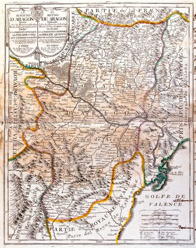 阿拉贡王国（西班牙）地图（雕版画 作者 让·巴蒂斯特·诺林（Jean Baptiste Nolin）