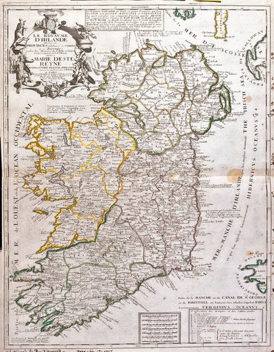 爱尔兰王国地图，玛丽·德·埃斯特 (1658-1718)，英格兰、苏格兰和爱尔兰女王的死因（雕刻 作者 让·巴蒂斯特·诺林（Jean Baptiste Nolin）