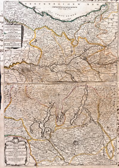 米兰 (意大利) 地区的地图 (雕刻 作者 让·巴蒂斯特·诺林（Jean Baptiste Nolin）