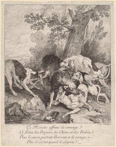 被狗袭击的狼 作者 Jean Baptiste Oudry