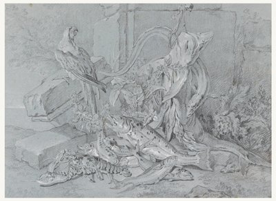 鱼和鹦鹉的静物画 作者 Jean-Baptiste Oudry