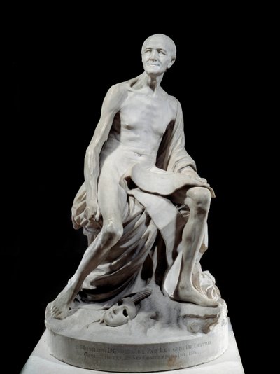 Francois-Marie Arouet dit Voltaire nu (1694-1778) Jean-Baptiste Pigalle (1714-1785) 的大理石雕塑，1776 年 1.5 m 巴黎，卢浮宫 作者 让·巴蒂斯特·皮加勒