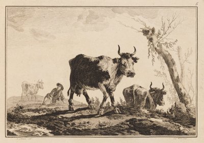 图版 5，"Cahier de Six Feuilles de Boeufs et Vaches"（《六张牛和牛》书） 作者 让·巴蒂斯特·皮列曼
