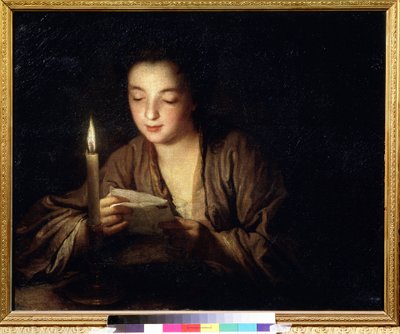拿着蜡烛的女孩让-巴蒂斯特-桑特尔（1658-1717 年）的画作。布面油画，64 x 79 厘米，约 1700 年。18 世纪法国艺术。莫斯科普希金美术博物馆。 作者 让·巴蒂斯特·桑特尔