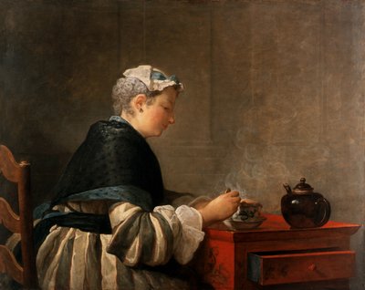 一位夫人正在喝茶，1735年 作者 让·巴蒂斯特·西蒙·查尔丁