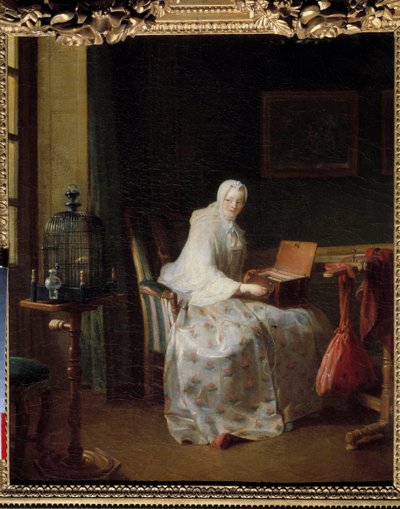 La serinette ou dame variant ses amusements 让·巴蒂斯特·西蒙·夏尔丹 (1699-1779) 绘画 18 世纪太阳。 0,50 x 0,43 m 作者 让·巴蒂斯特·西蒙·查尔丁