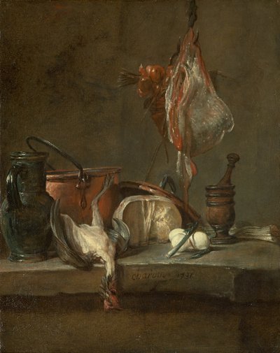 静物与雷和洋葱篮，1731年 作者 Jean Baptiste Simeon Chardin