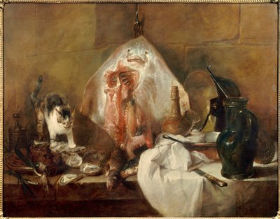 鱼、牡蛎、水罐的静物溜冰鞋。 Jean Baptiste Simeon Chardin (1699-1779) 1727 年作画。 1,14 x 1,46 m 巴黎。 卢浮宫 作者 让·巴蒂斯特·西蒙·查尔丁