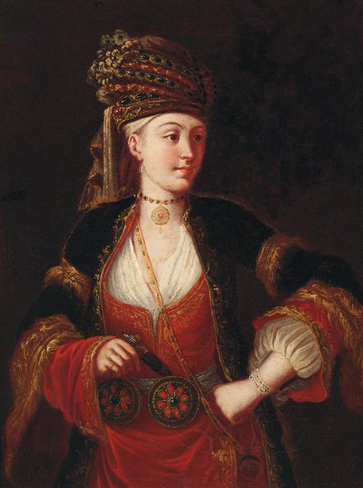 一位四分之三长的女士，穿着东方服装 作者 让·巴蒂斯特·范穆尔