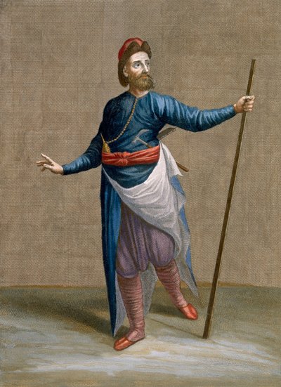 一位亚美尼亚建筑师，来自Charles de Ferriol的“代表黎凡特的不同国家的一百张照片的集合”中的第88页，由J. de Franssieres雕刻，1707-08（彩色版画） 作者 让·巴蒂斯特·范穆尔