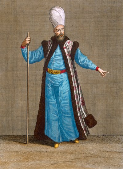 Capidgi-Bachi，来自Charles de Ferriol的“代表不同国家的一百张照片集”的第15页，由Gerard Scotin（1671-1716）雕刻，1707-08（彩色版画） 作者 让·巴蒂斯特·范穆尔