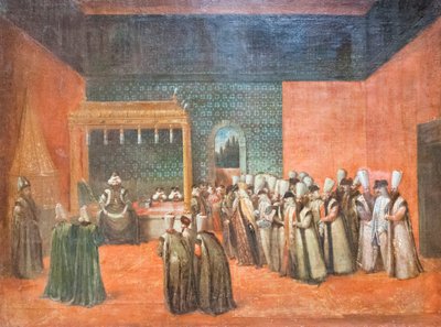 苏丹艾哈迈德三世接见欧洲大使，约 1725 年（布面油画） 作者 让·巴蒂斯特·范穆尔