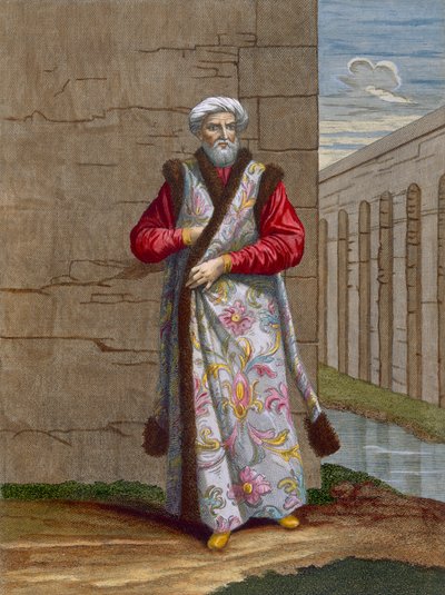 Pacha上尉，由Charles de Ferriol撰写的“代表黎凡特的不同国家的一百张照片集”中的第36页，由Gerard Scotin（1671-1716）雕刻，1707-08（彩色英文版） 作者 让·巴蒂斯特·范穆尔