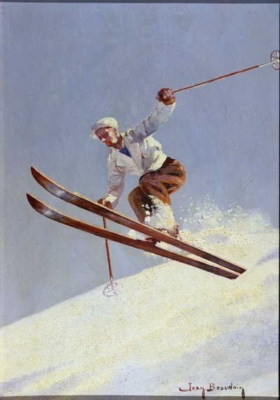 滑雪者，c.1930（布面油画） 作者 让·博多安