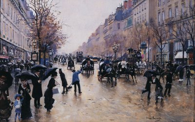 雨中的波瓦索尼埃大道，约 1880 年（布面油画） 作者 让·贝罗