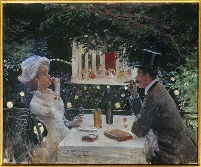 大使们的晚餐。Jean Beraud (1849-1935)的画作，20世纪。油画在木头上。尺寸：0.37 x 0.45米。巴黎，卡纳瓦莱博物馆。 作者 让·贝罗