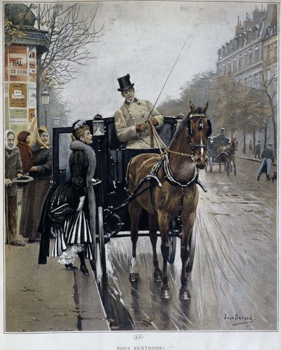 巴黎马车里的优雅女人：“我们归国者”——19 世纪末让·贝鲁（Jean BERAUD，1849 - 1935 年）的插图。 作者 让·贝罗