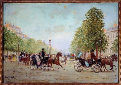 La promenade aux Champs-Elysees 让-贝罗（1849-1935）的画作 19世纪。尺寸 0,38 x 0,55 m 巴黎，卡纳瓦莱博物馆 作者 让·贝罗