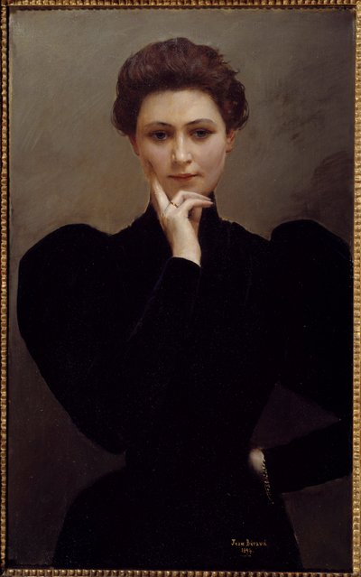 冥想一个沉思的年轻女子，穿着时尚的美女时代。让·贝罗（Jean Beraud）绘画 作者 让·贝罗