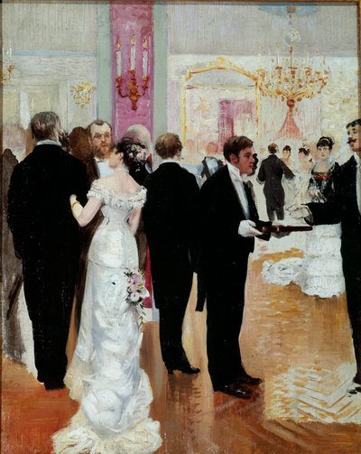 招待会 美好时代巴黎社会的社交晚会。 Jean Beraud (1849-1935) 20 世纪的绘画。 私人收藏 作者 让·贝罗