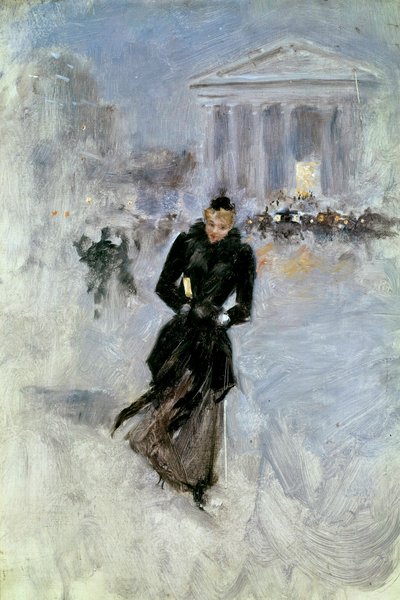 年轻优雅的女人在巴黎皇家街的蟒蛇旁 绘画：让-贝罗（1849-1935） 20世纪 图尔，艺术博物馆 作者 让·贝罗