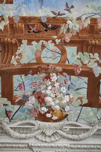 藤蔓嫩枝、葡萄、花朵和鸟类，细节 作者 让·布朗厄尔