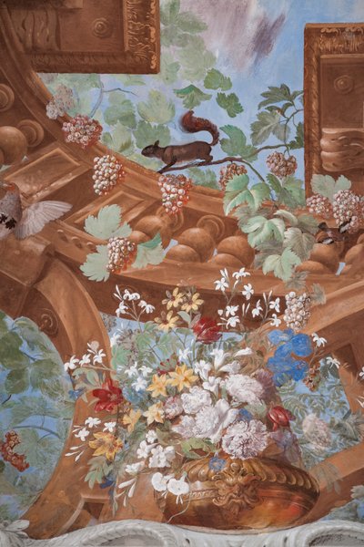酒芽、葡萄、花朵和松鼠，细节 作者 让·布朗厄尔