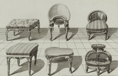 Tabouret, Bidets de Toilette, Marchepied，1770 年代中期出版（雕刻在纸上） 作者 吉恩·查尔斯（Deanafosse）