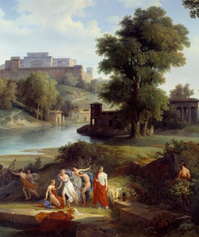Odyssee of Homere: “” Ulysses sees Nausicaa, daughter of King Alcinoos, playing a ball with his followers”” Detail. Painting by Jean Charles Remond (1795-1875) 1830 Nantes, Musee des Beaux Arts 作者 让·查尔斯·约瑟夫·雷蒙德