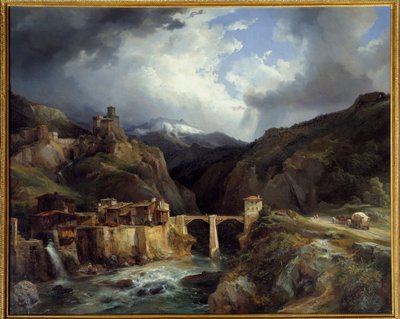 Simplon路上的Crevola村和桥。让-查尔斯-雷蒙（1795-1875）的画作 作者 让·查尔斯·约瑟夫·雷蒙德