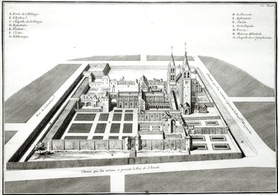 1640年前圣日耳曼德佩斯修道院的景色，由Antoine Herisset雕刻（1685-1769） 作者 让·乔富里埃
