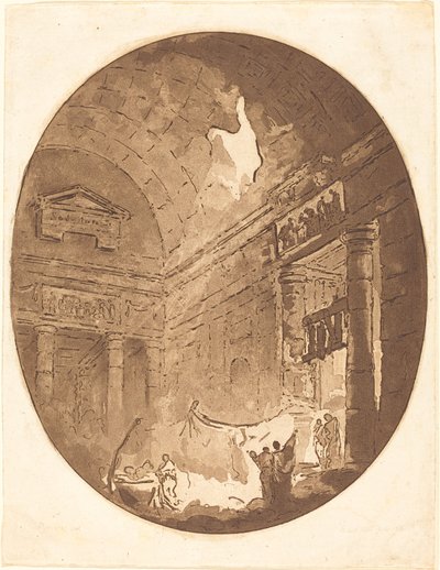 罗马别墅的内部 作者 让·克劳德·理查德 (Jean Claude Richard)，休伯特·罗伯特 (Hubert Robert) 之后的圣农神父