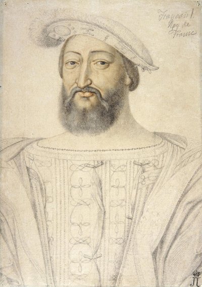 弗朗西斯一世 (1494-1547) 的肖像，法国国王 par Clouet, Jean (c. 1485-1541)。 纸上黑色粉笔和血红色，尺寸：31,6x22,5，16 世纪上半叶，圣彼得堡国立冬宫 作者 Jean Clouet