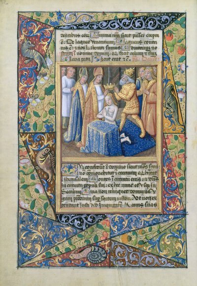 拉特女士。 QvI126 f.32v大卫被加冕，来自路易斯·达尔兰时报，1490年 作者 Jean Colombe