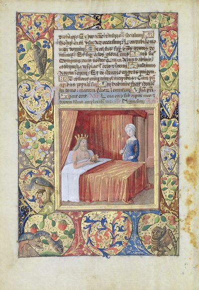 拉特女士。 QvI126 f.37v一位躺在床上的国王，来自“路易·奥尔良时报”，1490年 作者 Jean Colombe