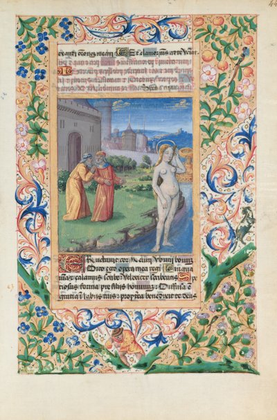 拉特女士。 QvI126 f.44苏珊娜和长老，来自“路易斯奥尔良时报”，1469年 作者 Jean Colombe